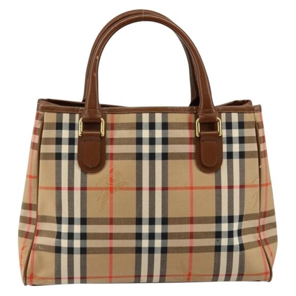 Burberrys Nova Check Hand Bag Canvas Gold Beige Auth ep11255 - Picture 3 of 15